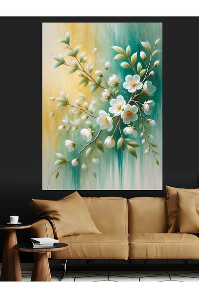 Tablomega White Flowers and Natural Light Decorative Canvas - Mdf Wooden Painting