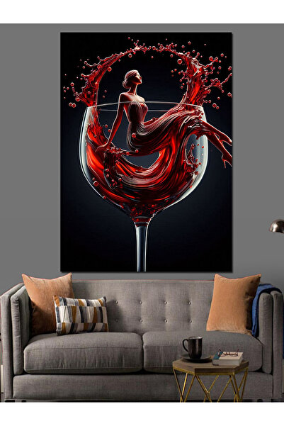 Tablo Mega Bardağın İçindeki Şarap Kadın Dekoratif Kanvas - Mdf Ahşap Tablo