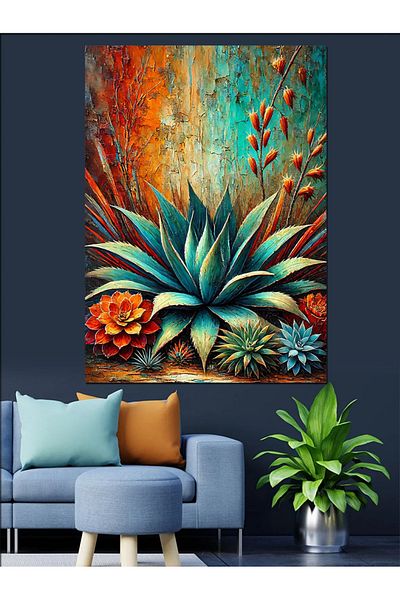 Tablomega Succulent Garden and Colors Decorative Canvas - Mdf Wooden Table