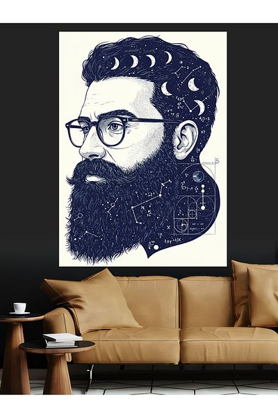 Tablomega Bearded Man Portrait Decorative Canvas - Mdf Wooden Painting