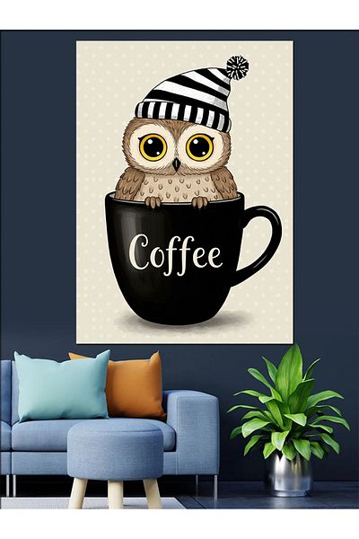 Tablomega Owl in Coffee Cup Decorative Canvas - Mdf Wooden Painting