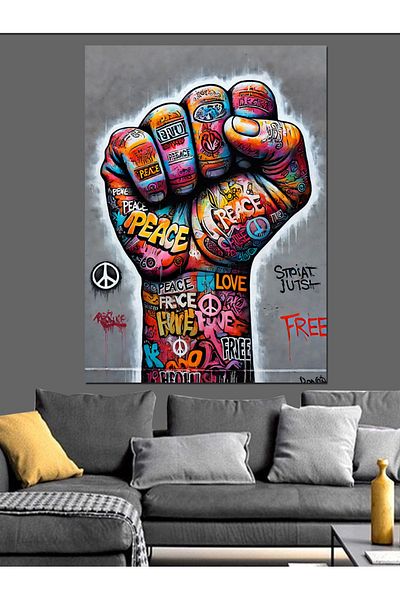 Tablomega Peace and Power Themed Fist Decorative Canvas - Mdf Wooden Painting