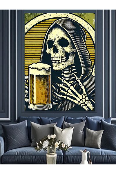 Tablomega Skeleton Figure Decorative Canvas - Mdf Wooden Painting