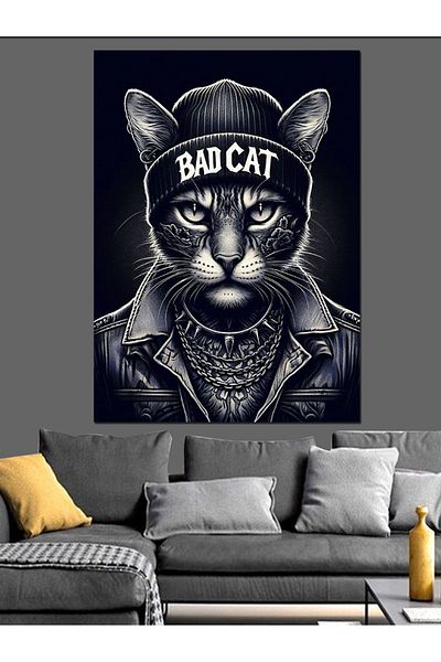 Tablomega Διακοσμητικός καμβάς Bad Cat - Ξύλινος πίνακας MDF