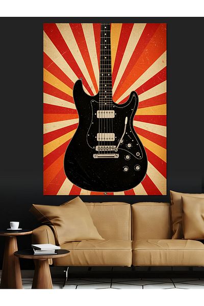 Tablomega Red and Black Guitar Decorative Canvas - Mdf Wooden Painting