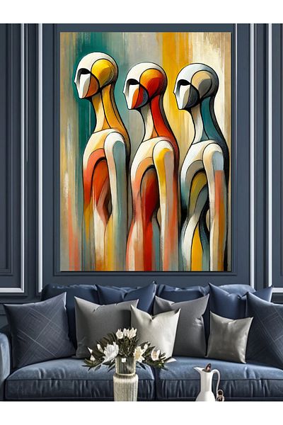 Tablomega Abstract Figures and Colorful Art Decorative Canvas - Mdf Wooden Painting