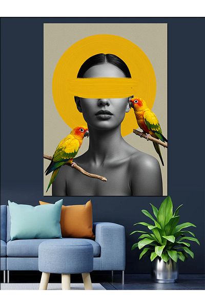 Tablomega Woman Silhouette with Parrot Decorative Canvas - Mdf Wooden Painting