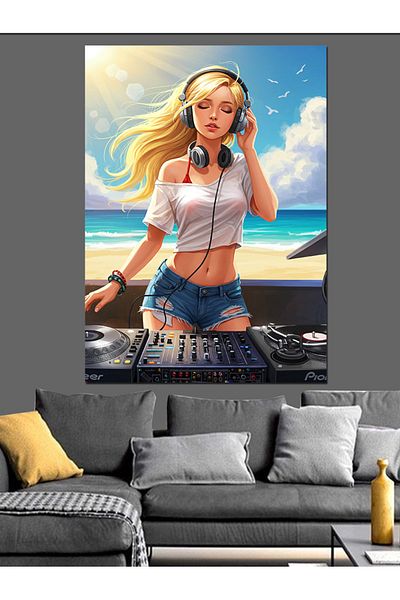 Tablomega Plajă DJ Femei Pânză Decorativă - Lemn MDF Tablou