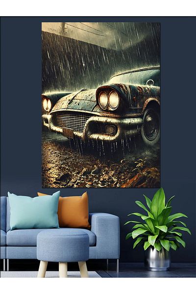 Tablomega Pânză decorativă pentru mașină clasică Under the Rain - Lemn MDF