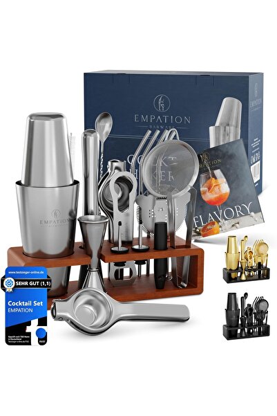 EMPATION Cocktail Set 825 ml Paslanmaz Çelik Boston Shaker, Stand ve Tarif Ki...
