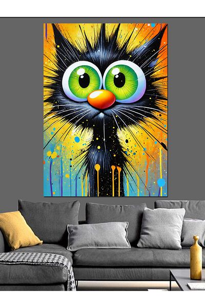 Tablomega Pânză decorativă pisică drăguță cu ochi colorați - Lemn MDF