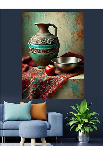 Tablomega Classic Pottery and Apple Decorative Canvas - Mdf Wooden Painting