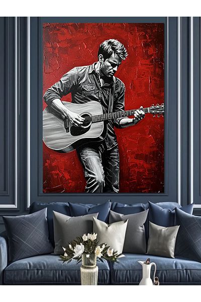 Tablomega Man Playing Red Guitar Decorative Canvas - Mdf Wooden Painting