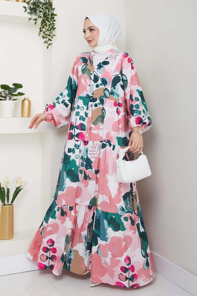 benguen Pink Hijab Dress - Patterned Model