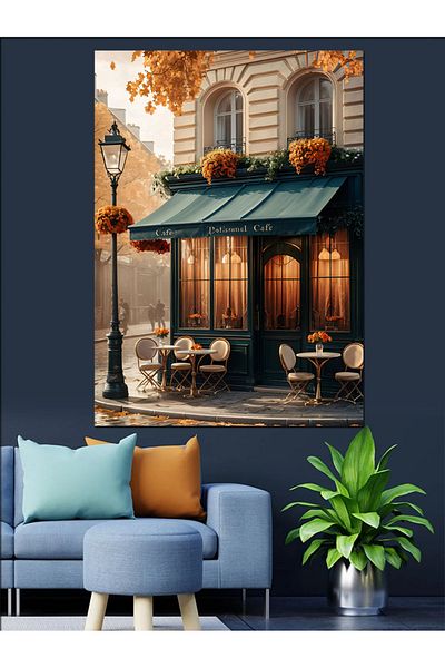 Tablomega Floral House Cafe and Street Lamp Decorative Canvas - Mdf Wooden Painting