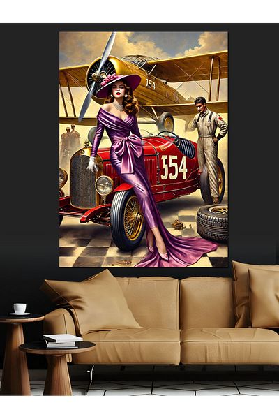 Tablomega Pânză decorativă pentru mașină de curse retro - Lemn MDF
