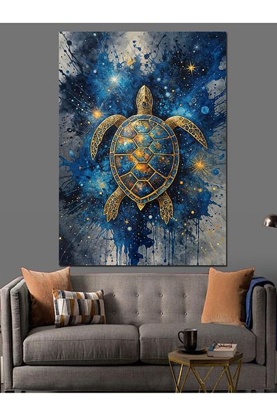 Tablomega Blue Paints and Turtle Decorative Canvas - Mdf Wooden Painting