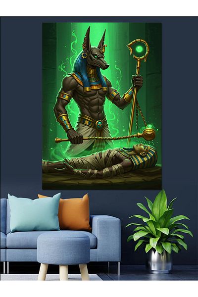 Tablomega Pânză decorativă cu motiv Anubis și Egipt - Lemn MDF