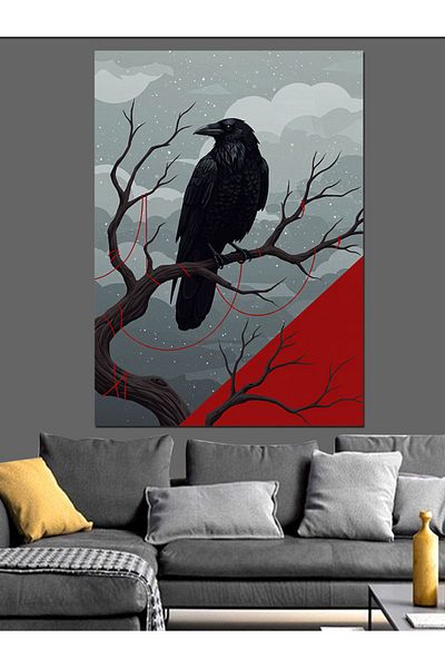 Tablomega Raven on the Branch Decorative Canvas - Mdf Wooden Painting