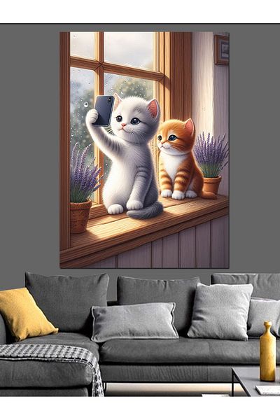Tablomega Selfie Cat Decorative Canvas - Mdf Wooden Painting