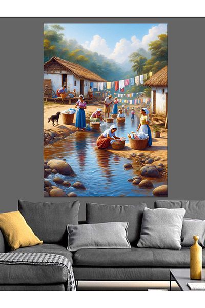 Tablomega Laundry Washing African Women Decorative Canvas - Mdf Wood Painting