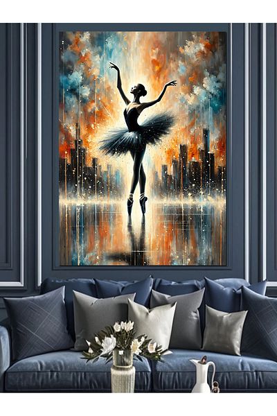 Tablomega Ballerina and City Lights Decorative Canvas - Mdf Wooden Painting