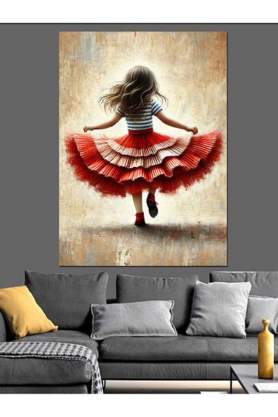 Tablomega Little Girl in Red Dress Decorative Canvas - Mdf Wooden Painting