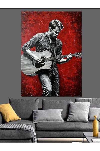 Tablomega Man Playing Red Guitar Decorative Canvas - Mdf Wooden Painting