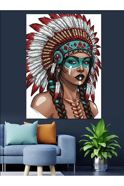 Tablomega Native American Woman and Traditional Feathers Decorative Canvas - Mdf Wood Painting