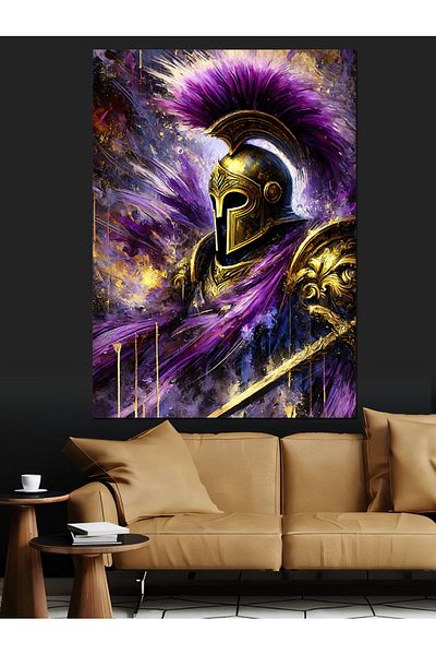 Tablomega Pânză decorativă Ancient Warrior și Purple Feathers - Lemn MDF