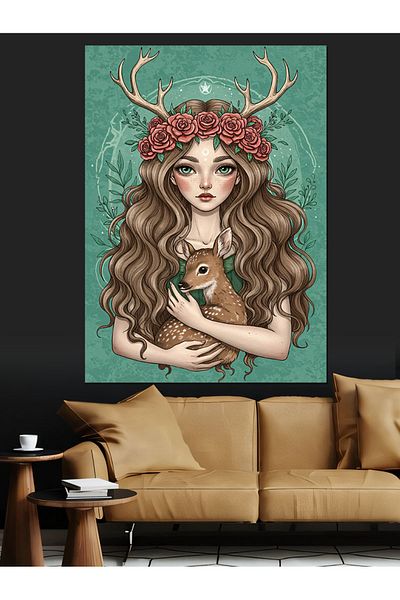 Tablomega Pânză decorativă pentru femei cu coroană florală - Lemn MDF