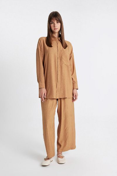 DeFacto Μακρυμάνικο πουκάμισο Relax Fit Crinkle Tunic - C6482ax24sm
