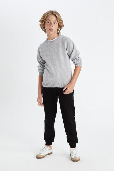 DeFacto Boy's Gray Crew Neck Basic Plain Knitwear Sweater C8617A824Wn