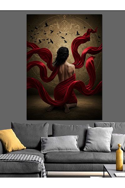 Tablomega Red Tulle and Dance Decorative Canvas - Mdf Wooden Painting