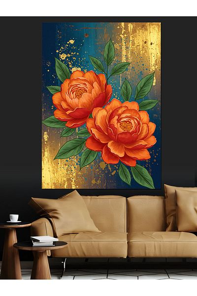 Tablomega Orange Flowers and Elegance Decorative Canvas - Mdf Wooden Painting