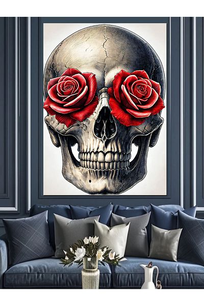 Tablomega Pânză decorativă cu craniu plin de trandafiri - Lemn MDF
