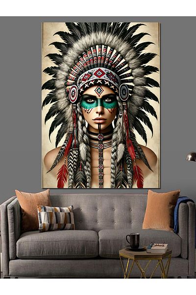 Tablomega Native American Woman Figure Decorative Canvas - Mdf Wooden Painting