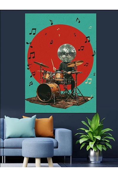 Tablomega Pânză Decorativă Muzician care cântă pe tobă - Lemn MDF