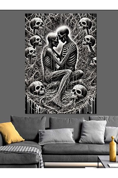 Tablomega Skeleton Love and Death Decorative Canvas - Mdf Wood Painting