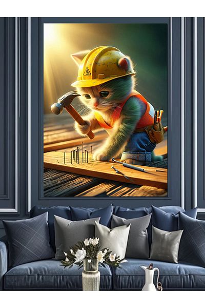 Tablomega Nail Chasing Builder Cat Decorative Canvas - Mdf Wooden Painting