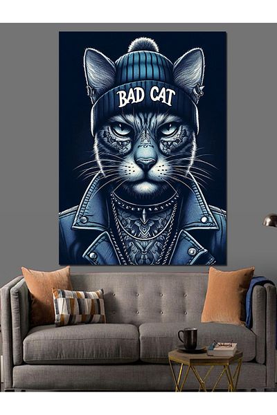 Tablomega Διακοσμητικός καμβάς Bad Cat - Ξύλινος πίνακας MDF