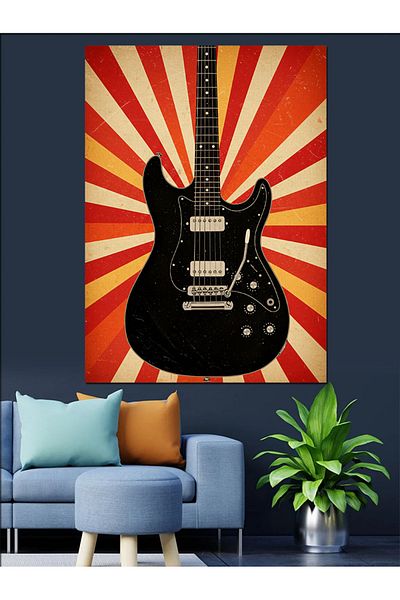 Tablomega Red and Black Guitar Decorative Canvas - Mdf Wooden Painting