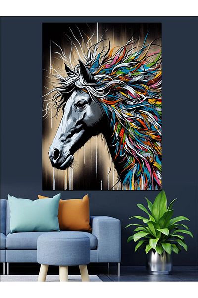 Tablomega Colorful Horse in Hand Decorative Canvas - Mdf Wooden Painting
