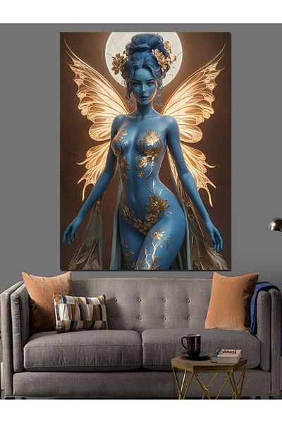 Tablomega Naked Woman with Butterfly Wings in Moonlight Decorative Canvas - Mdf Wooden Painting