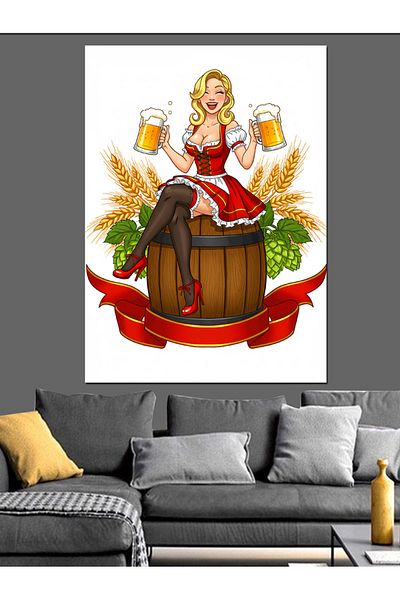 Tablomega Pânză decorativă pentru femei Beer and Barrel - Lemn MDF