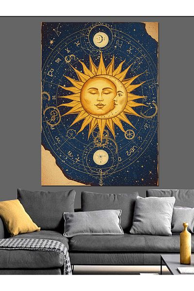 Tablomega Pânză decorativă cu desen de soare și lună - pictură din lemn MDF