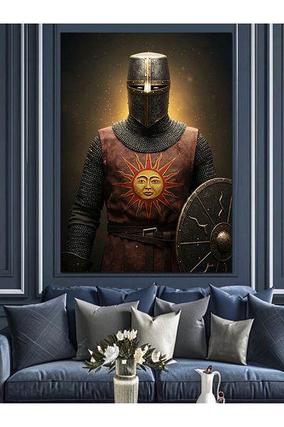 Tablomega Pânză decorativă cu ilustrație de cavaler blindat - pictură din lemn MDF
