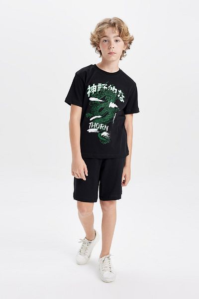 DeFacto Boys' 2-Piece Set Printed Short Sleeve T-Shirt Shorts C9854A824Hs