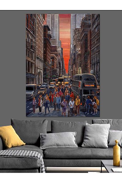 Tablomega Life in the City Decorative Canvas - Mdf Wooden Painting