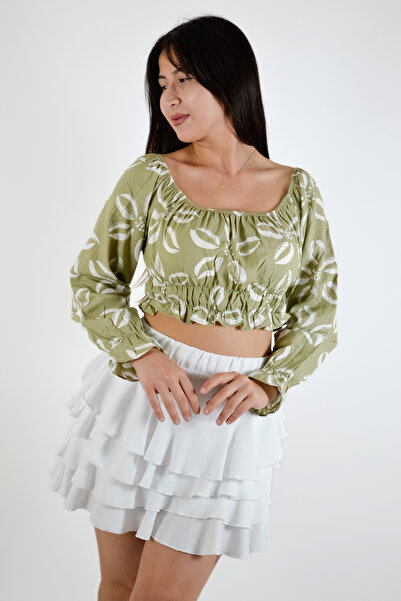 BUSEM Μπλούζα με σχέδιο Boat Neck Crop - Çağla-Ecru